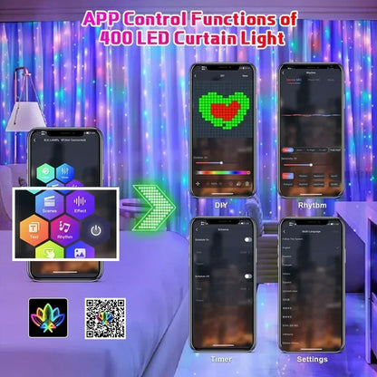 Picture Display LED Smart RGB Curtain Lights - Remote App