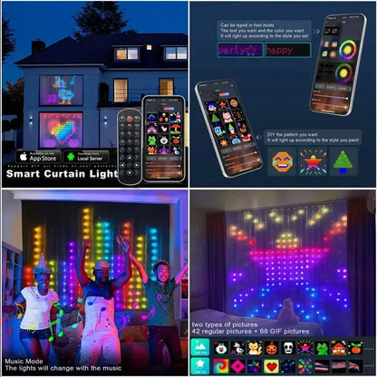 Picture Display LED Smart RGB Curtain Lights - Remote App